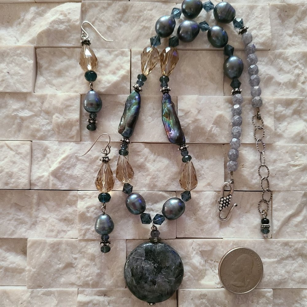 Labradorite, Crystal & Fresh Water Pearls